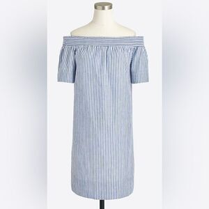 J. Crew Blue Striped linen Cotton Blend Off-Shoulder Dress Size 2